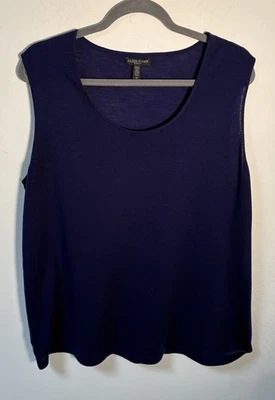 Camiseta sin mangas Eileen Fisher para mujer cuello redondo 100 % lana merino azul XL Foto 1 de 4