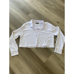 Zara White Long Sleeve Crop Top Size Medium Button Up School Girl Top NWOT - Picture 1 of 4
