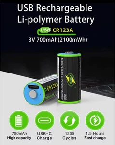 Real Capacity ZNTER 16340  3V CR123A 700mAh Rechargeable Li-ion Battery USB - Picture 1 of 14