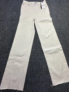 RE DONE 70s Ultra High Rise Stove Pipe Jeans Womens 24 Vintage White Frayed Hem - Picture 1 of 12