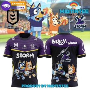 Melbourne Storm NRL x Bluey and Bingo 2025 Shirt - Picture 1 of 2