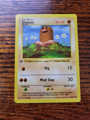 Diglett 47/102 1st Edition Shadowless Base Set Pokemon Card Game 1999 WOTC LP - Image 1 of 2