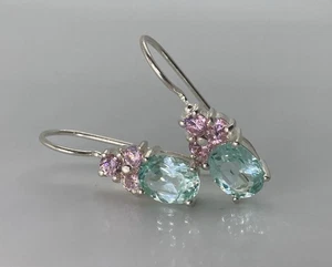 Green Tourmaline & Baby Pink Topaz Sterling Silver Earrings - Picture 1 of 4