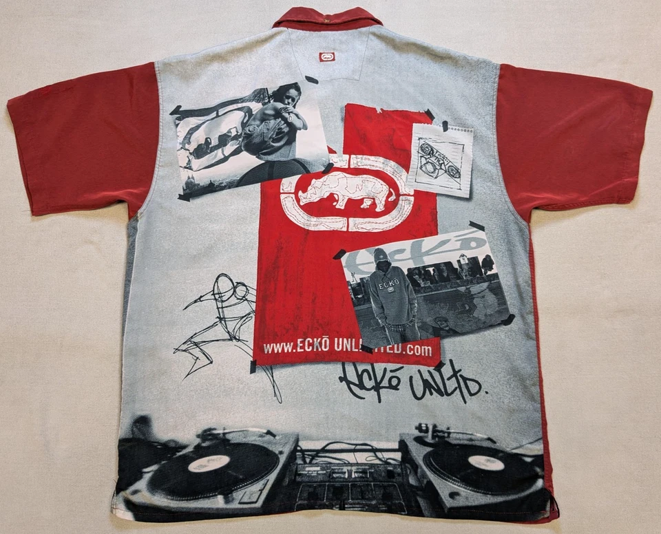 Vintage Ecko Unltd Shirt Mens 2XL XXL Red Y2K Hip Hop Streetwear Graffiti Button - Image 1 of 4