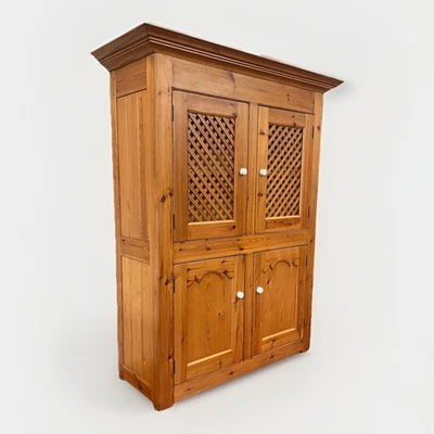 LARGE FRENCH PINE FOUR-DOOR LARDER PANTRY CUPBOARD KITCHEN CABINET 77"H 62"W - Image 1 of 4