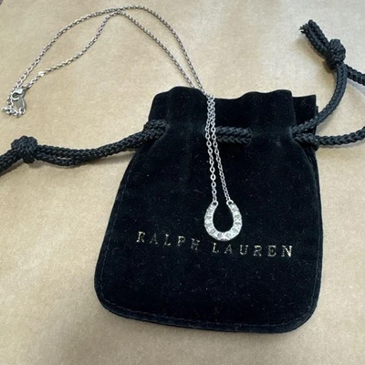 Ralph Lauren Sterling Silver 925 Rhinestone Horseshoe Necklace Discontinued Rare Foto 1 de 4
