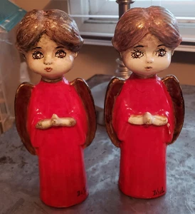 Par de ángeles de ojo ancho vintage MCM De Sela papel maché 8" - Imagen 1 de 8