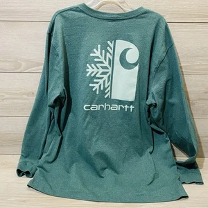 Carhartt T-Shirt 2XL grün Langarm Tasche Logo Grafik hinten Relaxed Fit - Bild 1 von 8