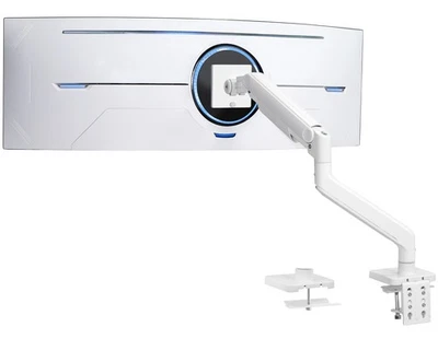 VIVO White Mechanical Arm Computer Monitor Desk Mount, Fits Ultrawides up to 49" - Image 1 of 4