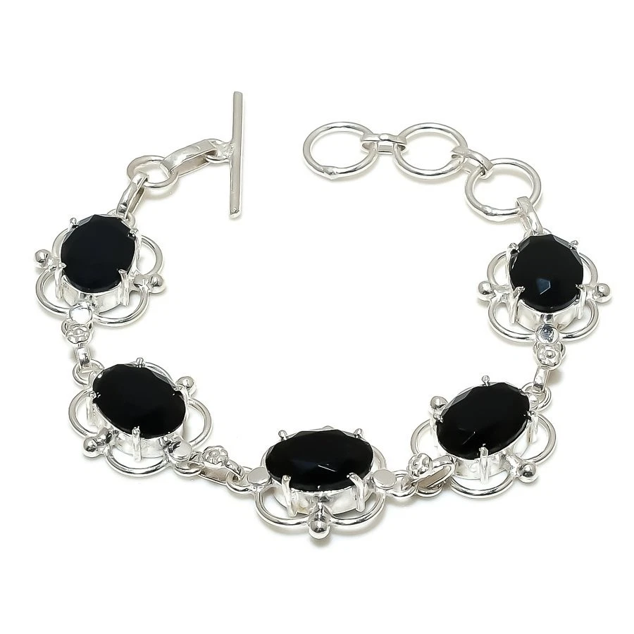 Black Spinel Gemstone Handmade 925 Sterling silver Bracelet Size 7-8'' - Image 1 of 1