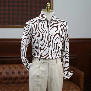 Camicia manica lunga estiva italiana uomo casual manica lunga gentiluomo lino stampato - Foto 1 di 18