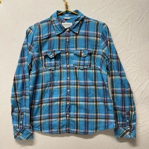Camicia di flanella Aeropostal bambina blu a quadri con bottoni manica lunga colletto - Foto 1 di 14
