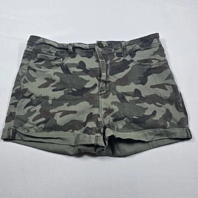 Moda Nova Pantalones Cortos Para Mujer TALLA 13 Algodón Elastizado Camuflaje Puños Verde Militar Foto 1 de 4
