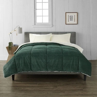 Cuddl Duds Cozy Corduroy Soft Touch Plush Comforter Reversible Green Full/ Queen - Image 1 of 4