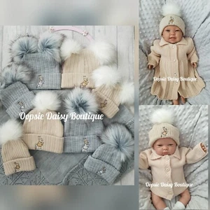 Baby Knitted Hats Boys Girls Peter Rabbit Pom Pom Hats 💙💗 - Picture 1 of 3