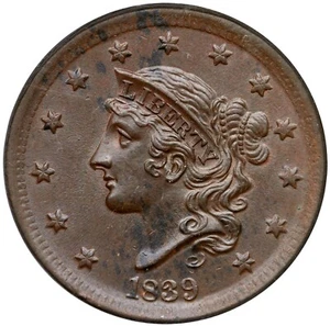 1839 N-4 R-1 ANACS MS 63 BN Silly Head Matron or Coronet Head Large Cent 1c - Picture 1 of 3