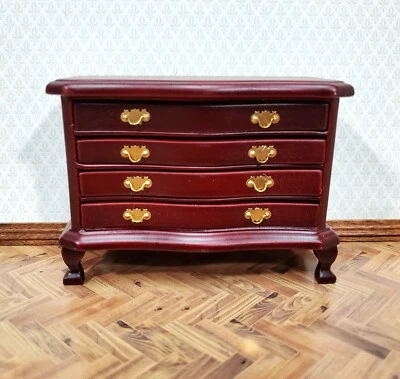Dollhouse Dresser 4 Drawer Wood Deep Mahogany 1:12 Scale Miniature Furniture - Image 1 of 4