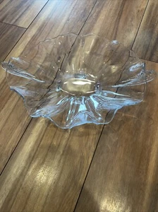 Piatto caramelle alto 13" x 9,5 e 4 Inc vintage in vetro depressione arruffato - Foto 1 di 18