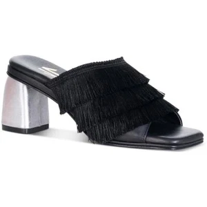 Silvia Cobos Women Cha Cha Block Heel Fringe Slide Sandals Sz US 8 Black Leather - Picture 1 of 3