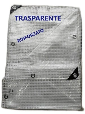 TELO TELONE OCCHIELLATO RETINATO TRASPARENTE PROTEZIONE IMPERMEABILE PESANTE - Immagine 1 di 4