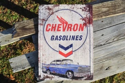 Chevron Gasoline Embossed Tin Metal Sign - Standard Oil Company - Gas Station - Image 1 of 4