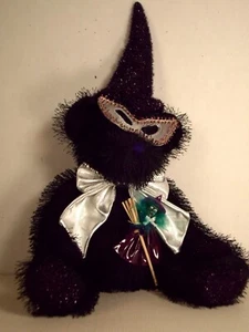 HALLOWEEN STUFF PLUSH Animal Mask Black Bear w/ Witch Pin 13" Tb Toy Trading Co - Picture 1 of 5