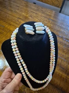 Vintage Pastels Glass Beads Rope Necklace & Thorn Milk Glass Clip-on Earrings - Picture 1 of 19