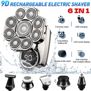 6 IN 1 9D Rotary Electric Shaver Rechargeable Bald Head Shaver Beard Trimmer men - Picture 1 of 66