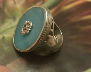 SILPADAHammeredSterling Silver BlueGreen Amazonite Statement Ring Size 6  R2358