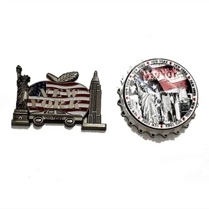 LOT OF 2 NEW NYC MAGNET NEW YORK CITY SKYLINE METAL MAGNET STATUE OF LIBERTY 010 - Picture 1 of 2