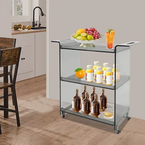 Kitchen Cart with Wheels 3 Tiers Mobile PC Cart Rolling Serving Cart Smoke Gray - Imagen 1 de 15