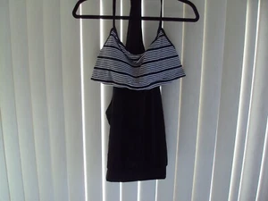 NIKE Womens Activewear Black Stripe Top Layered Size XL Racerback NWOT - Picture 1 of 8