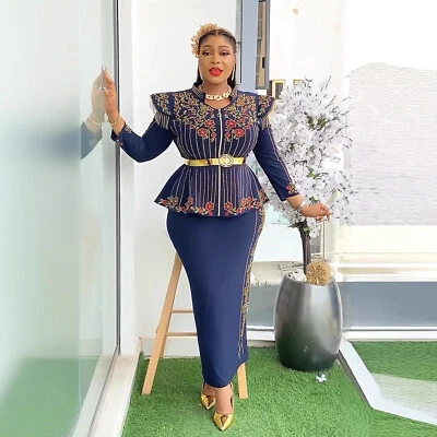 African Women Top Long Skirt Set Plus Size Formal Party Bodycon Dress Cocktail - Image 1 of 4