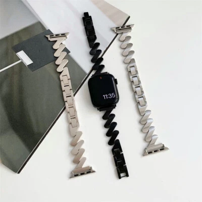 Metal Band For Apple Watch Ultra/8/7/SE/6/5/4/3 Wavy Matt Stainless Steel Strap - Image 1 of 4