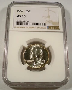 1957 NGC MS 65 WASHINGTON QUARTER 25c TYPE B REVERSE MS65 - Picture 1 of 5
