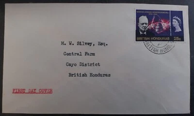 1966 Honduras Británica Winston Churchill FDC 25c sello CD olla para hornear Foto 1 de 2
