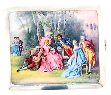 Large German Silver Cigarette Case with Classical Enamelled Scene