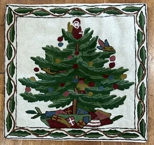 Crewel Wolle bestickt Weihnachten Kissenbezug Baum Santa Geschenke 18X18  - Bild 1 von 4
