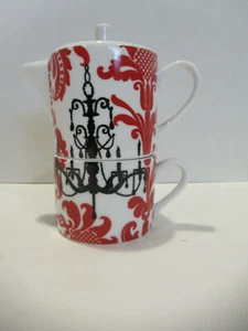 Rosanna Collectible 3 Piece Tea Pot White Red Paisley Chandelier- Rare - Picture 1 of 11