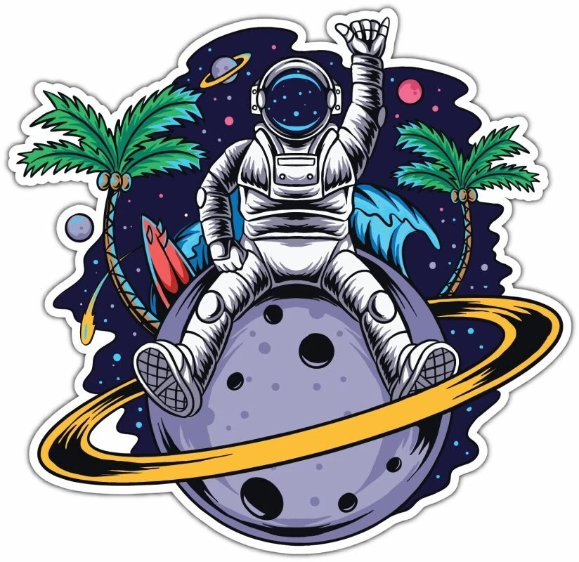 Calcomanía adhesiva para parachoques ventana coche espacial playa astronauta Saturno planeta verano 4,6" Foto 1 de 1