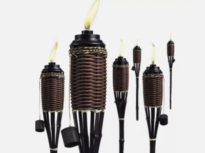 Backyadda 59" Bamboo Tiki Torches Box of 6 Long Lasting Wicks - Image 1 of 4