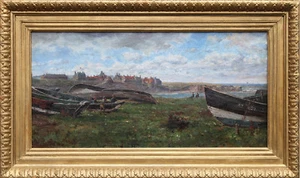 THOMAS EYRE MACKLIN BRITISH VICTORIAN ART COASTAL MARINE OIL PAINTING FRANCE - Picture 1 of 10