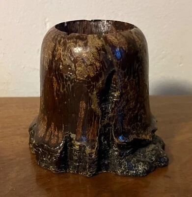 Jarrón antiguo chino del siglo XIX con forma de tronco de árbol de madera tallada cepillo Foto 1 de 4