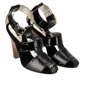 DOLCE & GABBANA Patent Leather Snake Heels Pumps Sandals Black 39 9 12491 - Picture 1 of 6