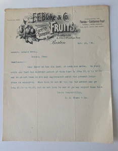1895 E.E. Blake & Co Boston Letterhead Fruit Merchants Chestnut Market - Picture 1 of 2