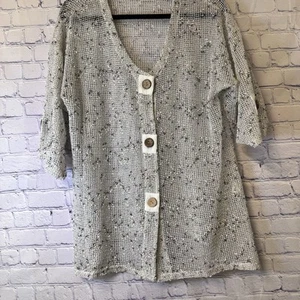 Creations Woven Cover All Blouse Large Buttons See Thru Weave. Cool Cover Up XL - Picture 1 of 6