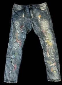 Embellish Denim Jeans - Colorful Distressed Patchwork - Men’s Size 40 - Picture 1 of 6
