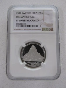 1987 Switzerland Platinum 1/2 Ounce NGC PF 69 Ultra Cameo....The Matterhorn (#2) - Picture 1 of 4