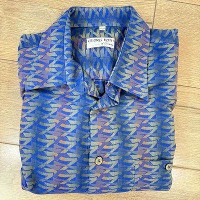 Camisa abotonada con estampado geométrico azul para hombre Georg Roth de Alemania talla L Foto 1 de 4