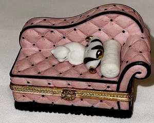 PHB Chaise Lounge Porcelain TRINKET BOX Sofa Chocolates Cat VTG Vintage Midwest - Picture 1 of 9